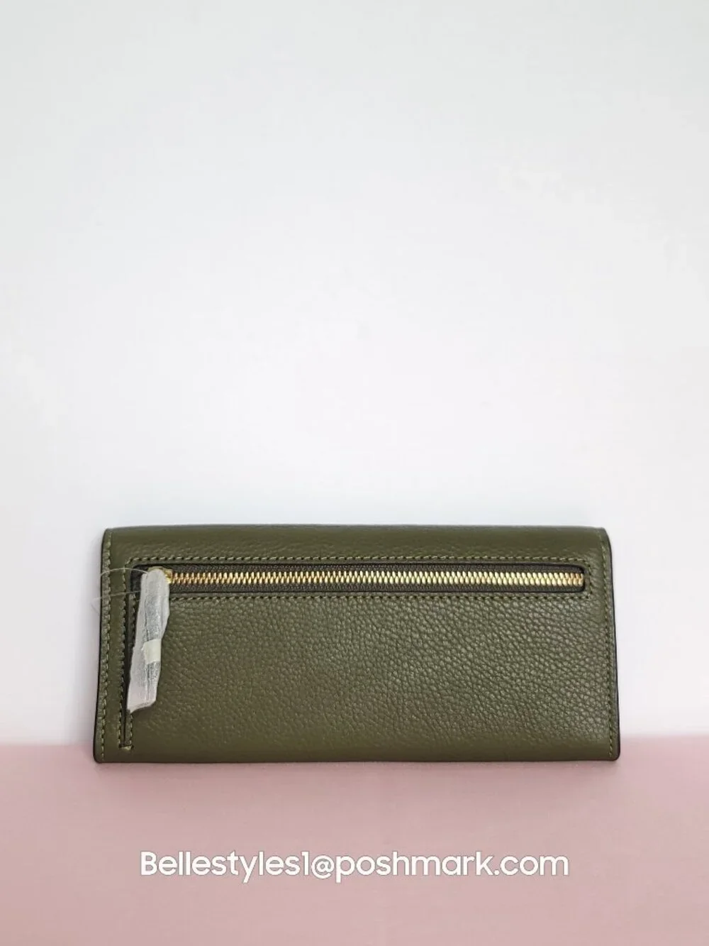 COACH Mila Pebbled Leather Long Flap Wallet- Olive color🎈